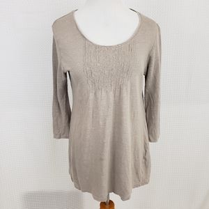 Poetry Blouse Linen Boho Top Lagenlook Shirt Beige Tan Flowy size 10 Natural